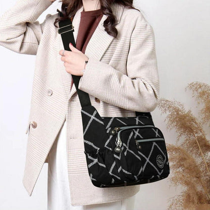 Nylon Umhängetasche Damen mit vielen Taschen, kariert