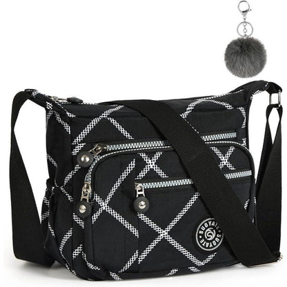 Nylon Umhängetasche Damen mit vielen Taschen, kariert