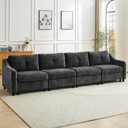 JIEXI Ecksofa mit Schlaffunktion – Grau, 4-Sitzer