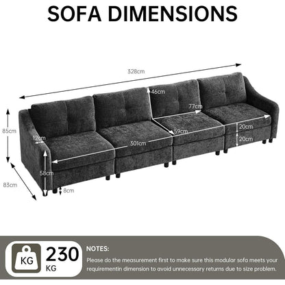 JIEXI Ecksofa mit Schlaffunktion – Grau, 4-Sitzer