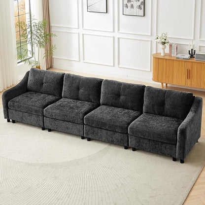 JIEXI Ecksofa mit Schlaffunktion – Grau, 4-Sitzer