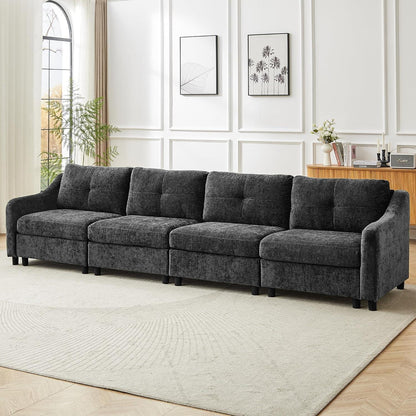 JIEXI Ecksofa mit Schlaffunktion – Grau, 4-Sitzer