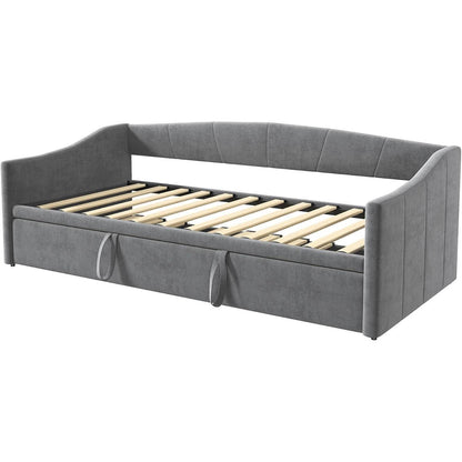 Tagesbett 90x200 cm mit Ausziehbett Grau – 3-in-1 Schlafsofa