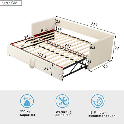 Ausziehbett 90x200/180x200 cm – Samt Schlafsofa mit Lattenrost