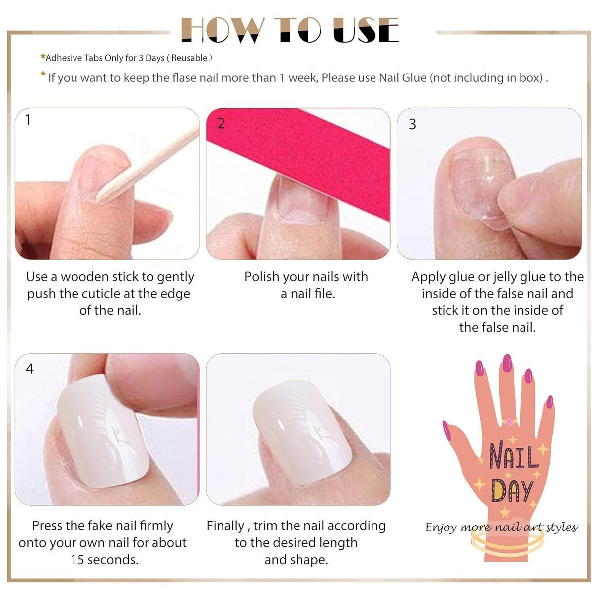 Kurze Press On Nails – 24 Stück French Design Kunstnägel