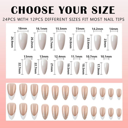 Kurze French Tip Press On Nails – 24 Stück, Design Nagelspitzen