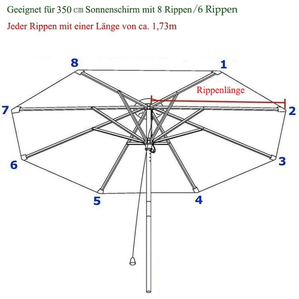 Sonnenschirm Ersatzbezug 350cm Beige UV Schutz 8 Streben