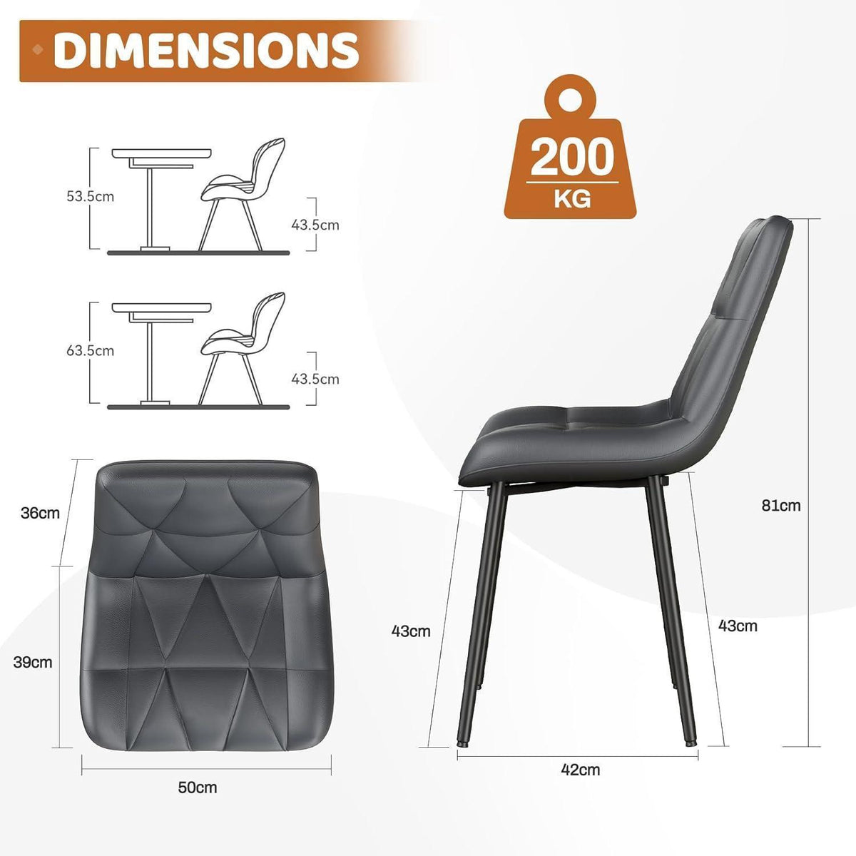 Esszimmerstühle Set 6 Grau – PU Polsterstuhl mit Metallbeinen