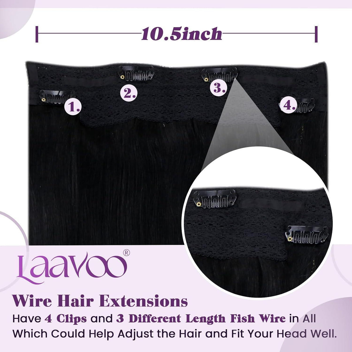 Naturhaar Haarverlängerung Jet Schwarz 45cm - Unsichtbarer Faden