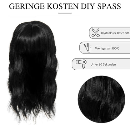 Haartopper mit Pony – 35cm Synthetik Haarteil Schwarz