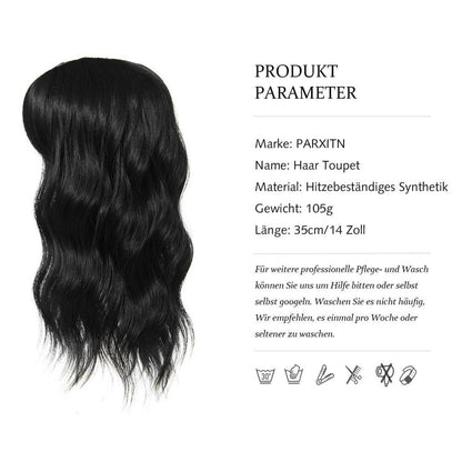 Haartopper mit Pony – 35cm Synthetik Haarteil Schwarz