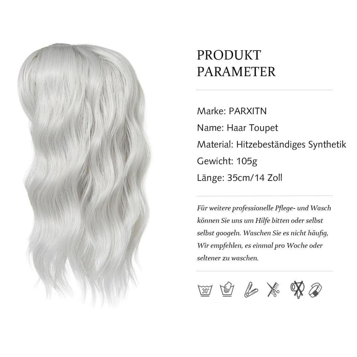 Haartopper mit Pony – Silber, 35cm – für dünnes Haar