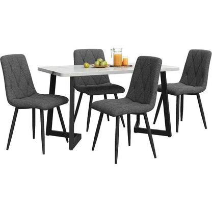 Essgruppe Esstisch mit 4 Samtstühlen – Weiß & Grau
