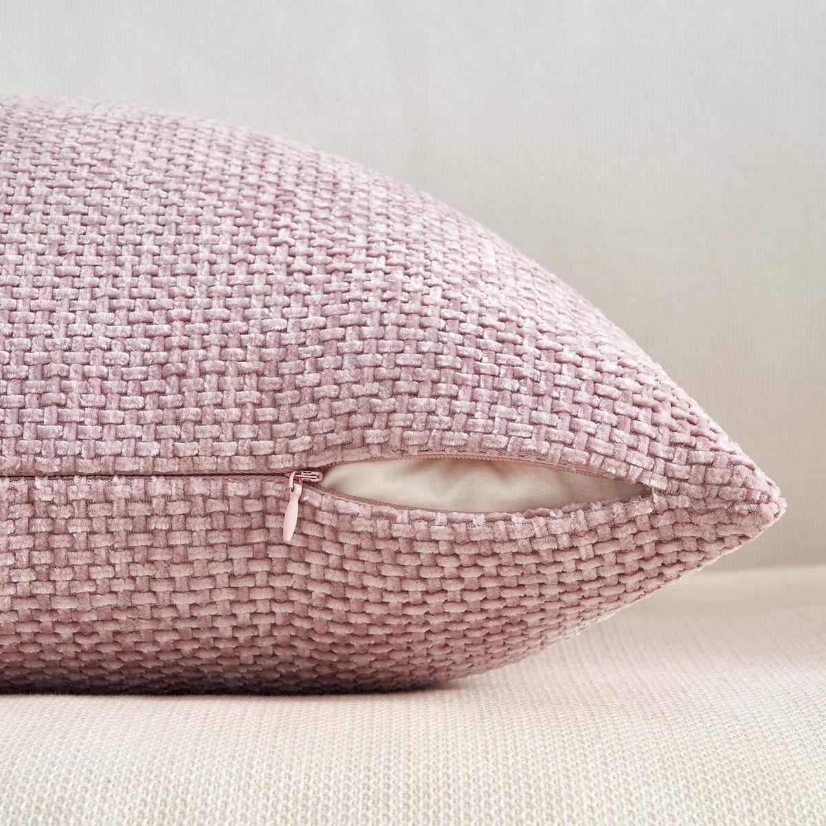 Rosa Chenille Kissenbezug 4er Set 45x45 cm – Zierkissenhüllen