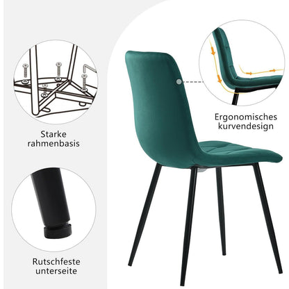 Essgruppe Esstisch mit 4 Samtstühlen Weiß & Grün