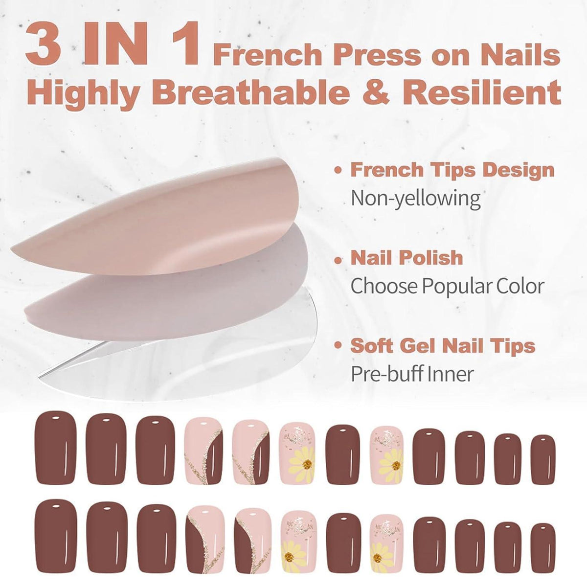 Press On Nails Herbstblumen – Braune Quadratische Nägel Zum Aufkleben