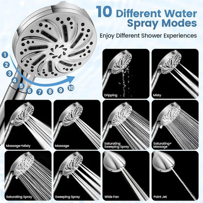 Gefilterter Duschkopf mit 10 Strahlarten & Wassersparfunktion