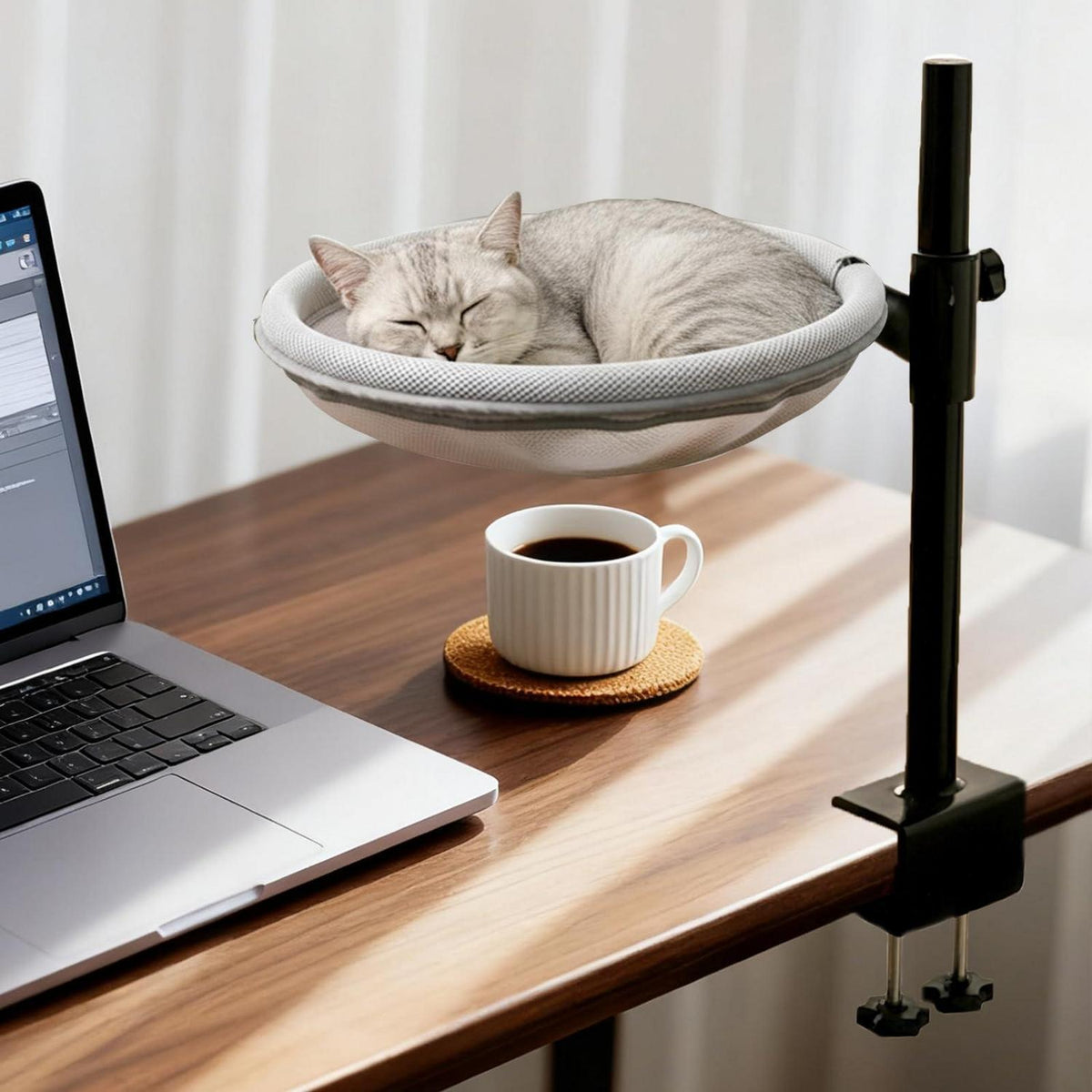 Drehbares Katzenbett Schreibtisch – Höhenverstellbar & Grau