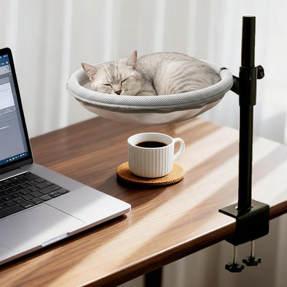 Drehbares Katzenbett Schreibtisch – Höhenverstellbar & Grau