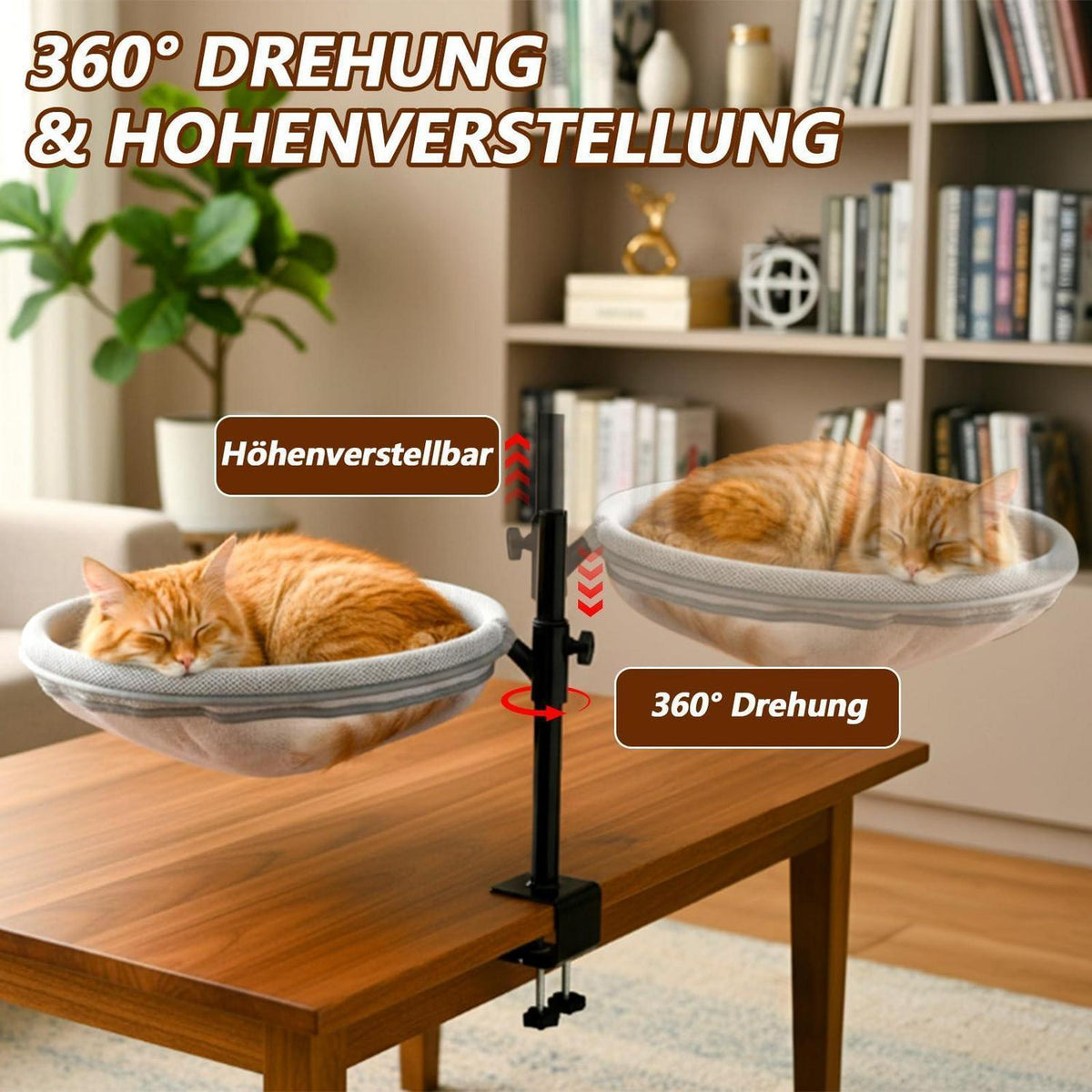 Drehbares Katzenbett Schreibtisch – Höhenverstellbar & Grau