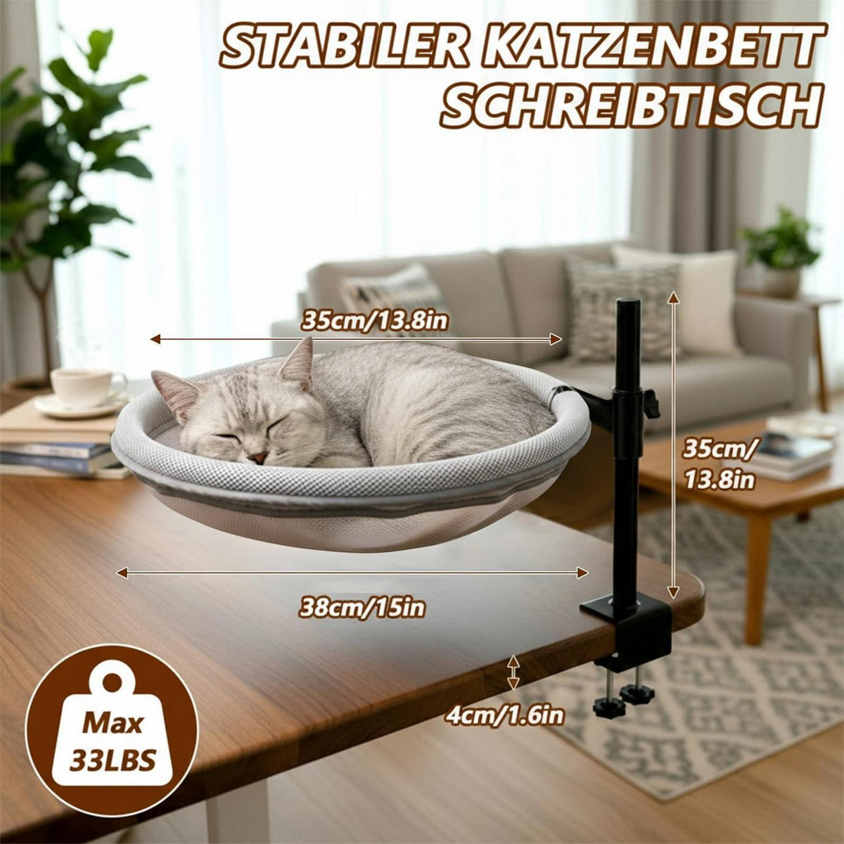 Drehbares Katzenbett Schreibtisch – Höhenverstellbar & Grau