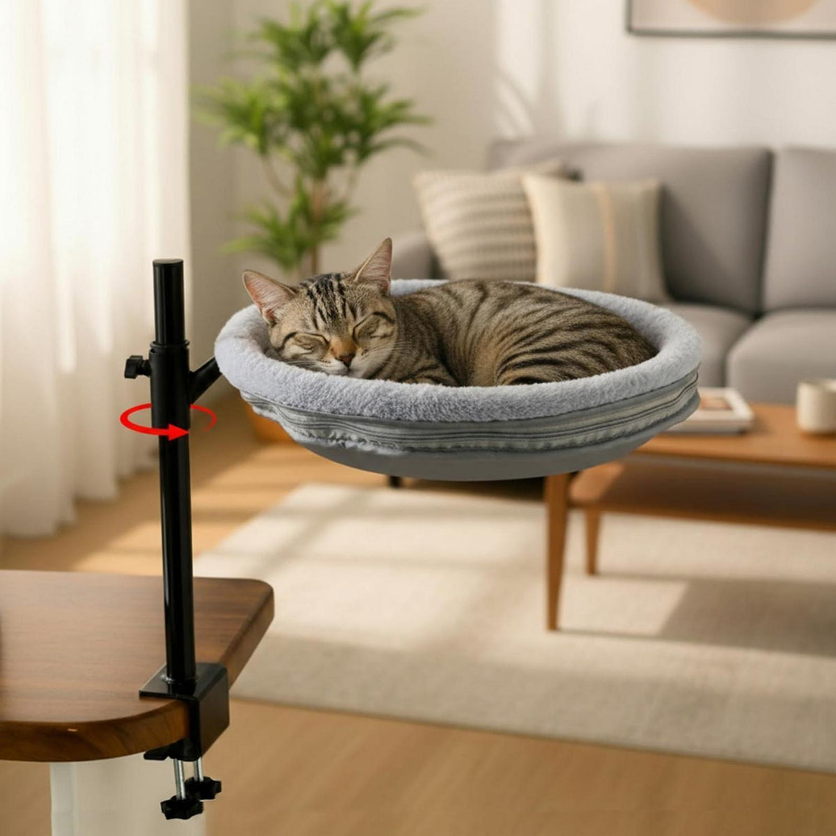 Drehbares Katzenbett Schreibtisch – Höhenverstellbar & Grau