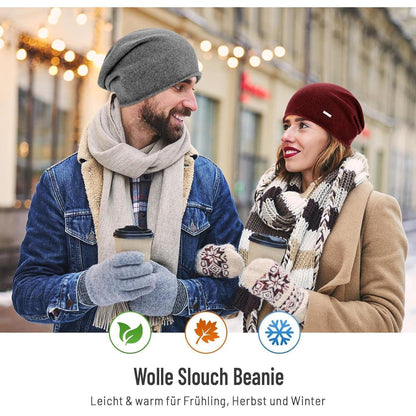 Australische Wollmütze Damen Herren - Atmungsaktive Beanie Rot