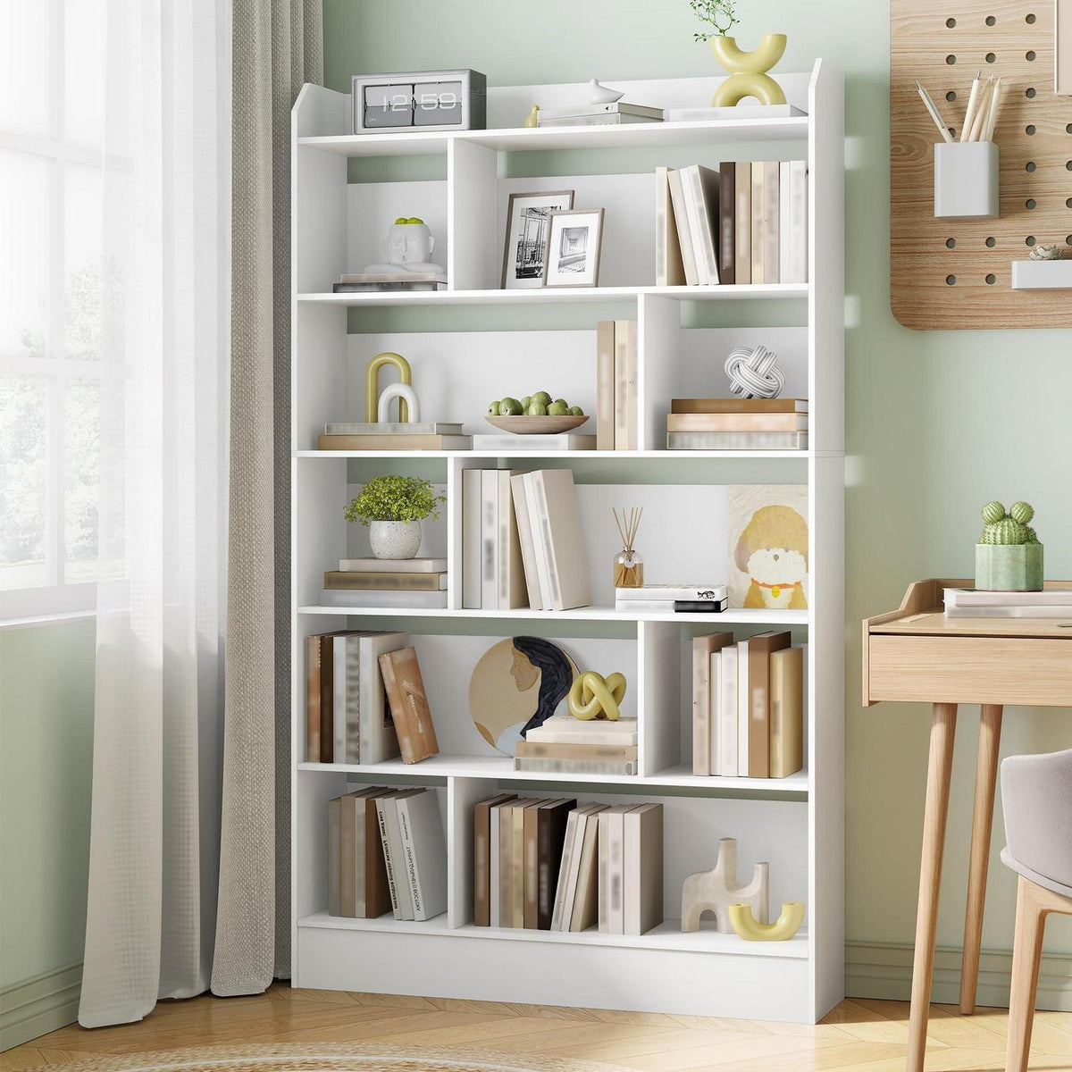 Weißes Bücherregal mit 6 Fächern – 24 x 100 x 170 cm