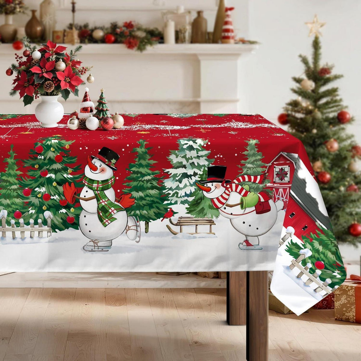 Weihnachtliche Schneemann Tischdecke Rechteckig 140x180 cm