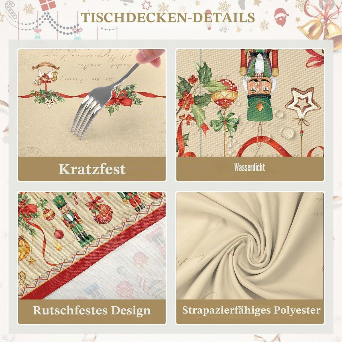 Retro Weihnachten Tischdecke Rechteckig 140x180 cm Nussknacker