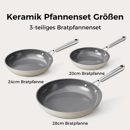 Pfannenset Keramik Induktion 20/24/28cm – Antihaft & Backofenfest