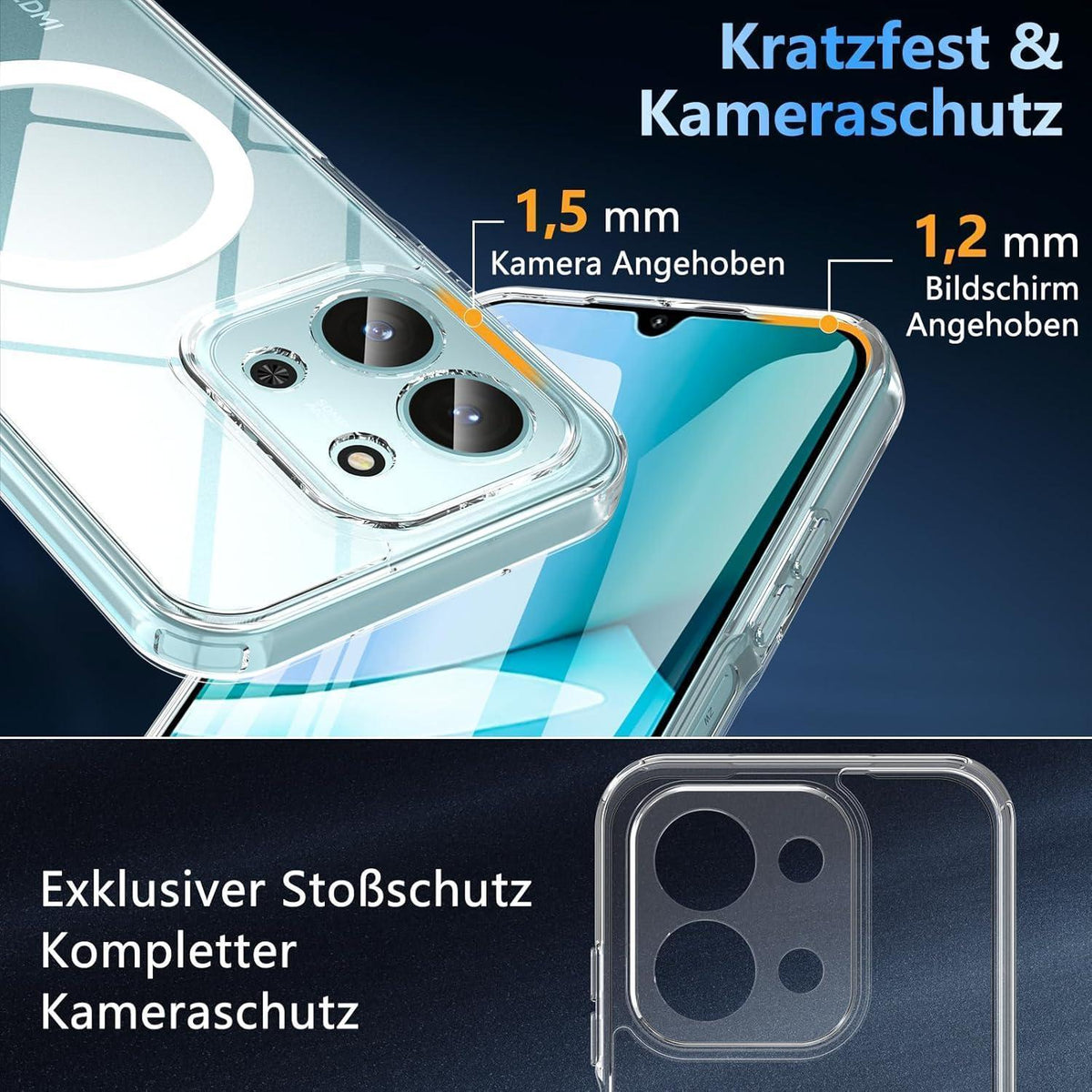 Hülle für Xiaomi Redmi 15C mit 9H Schutzfolie, magnetisch