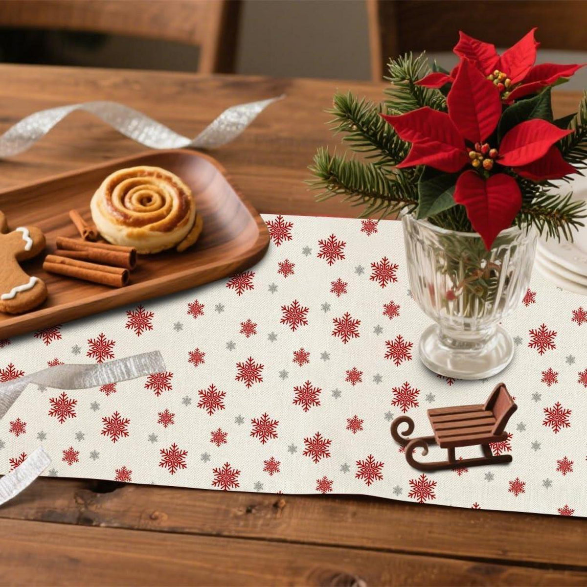 Roter Schneeflocken Tischläufer Weihnachten 40x180cm