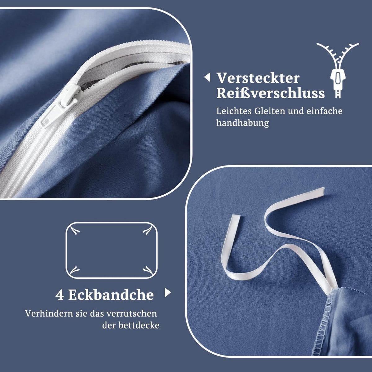 Satin Bettwäsche Set 135x200 Dunkelblau, 4-teilig, Baumwolle