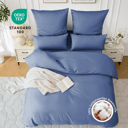 Satin Bettwäsche Set 135x200 Dunkelblau, 4-teilig, Baumwolle