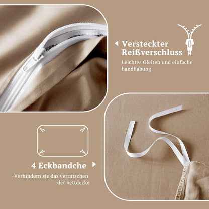 Satin Bettwäsche Set 220x240 Baumwolle Hellgoldbraun