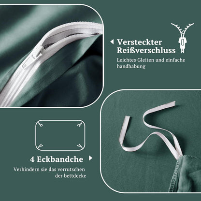 Satin Bettwäsche Set 135x200 Dunkelgrün 4tlg. Baumwolle