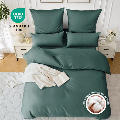 Satin Bettwäsche Set 220x240 Dunkelgrün, 3-teilig, Baumwolle