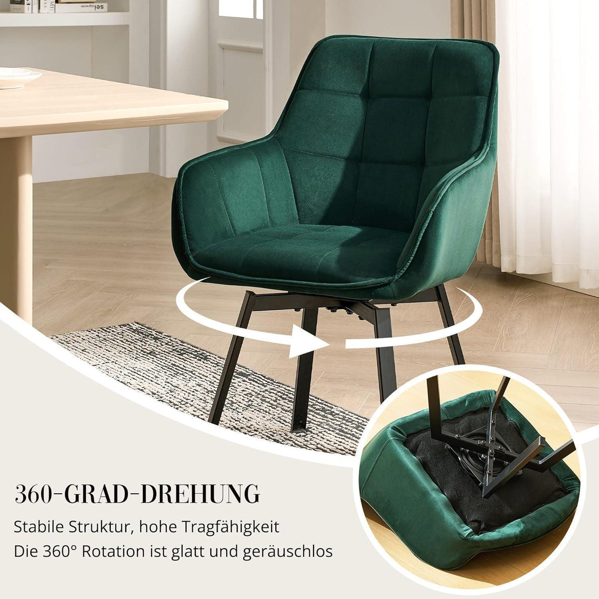 Drehbarer Samt Esszimmerstuhl Set (6er) Grün
