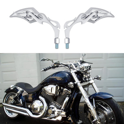 Motorrad Rückspiegel Flammenform 8mm 10mm Chrom Verstellbar