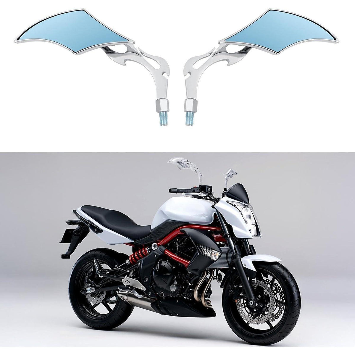 Motorrad Rückspiegel Flammenform 8mm 10mm Chrom Verstellbar