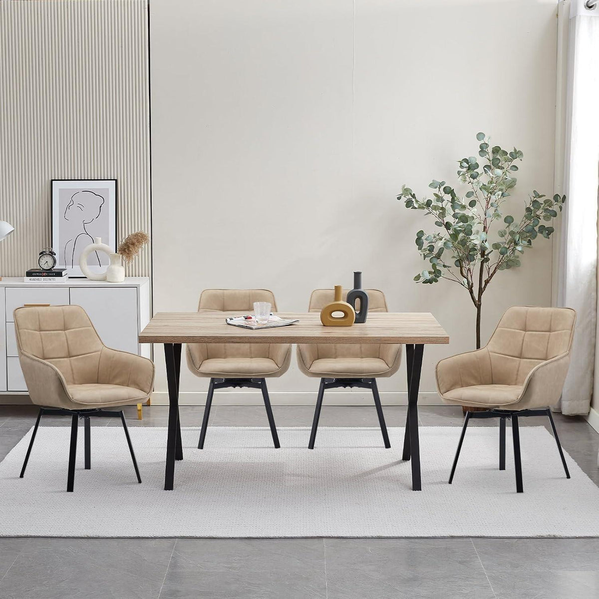 Drehbarer Esszimmerstuhl Set 4er – Beige in Lederoptik