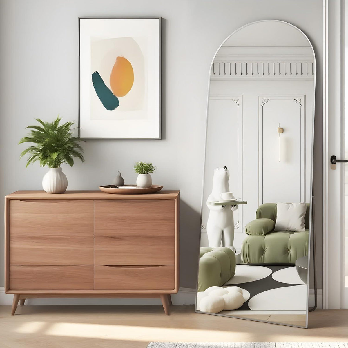 Gewölbter Ganzkörperspiegel – 142x40cm, Stehend & Wandmontage