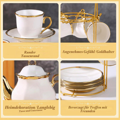 20-tlg. Porzellan Tee Set mit Teekanne & Tassen im Vintage Stil