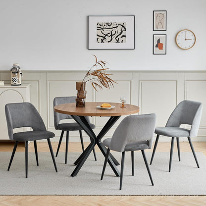 Runder Esstisch Set mit 4 Cord-Stühlen – Modernes Esszimmer Set