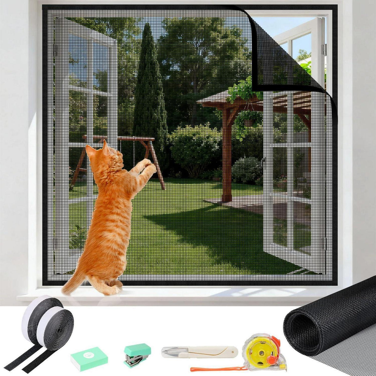 Katzensicherer Fensterschutz – Netz ohne Bohren (100x130cm)