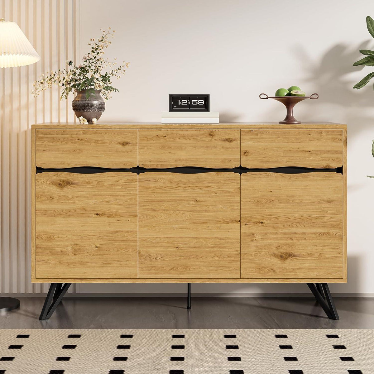 3-Türige Kommode Holzoptik mit Metallfüßen – Schmaler Flur- oder Wohnzimmerschrank