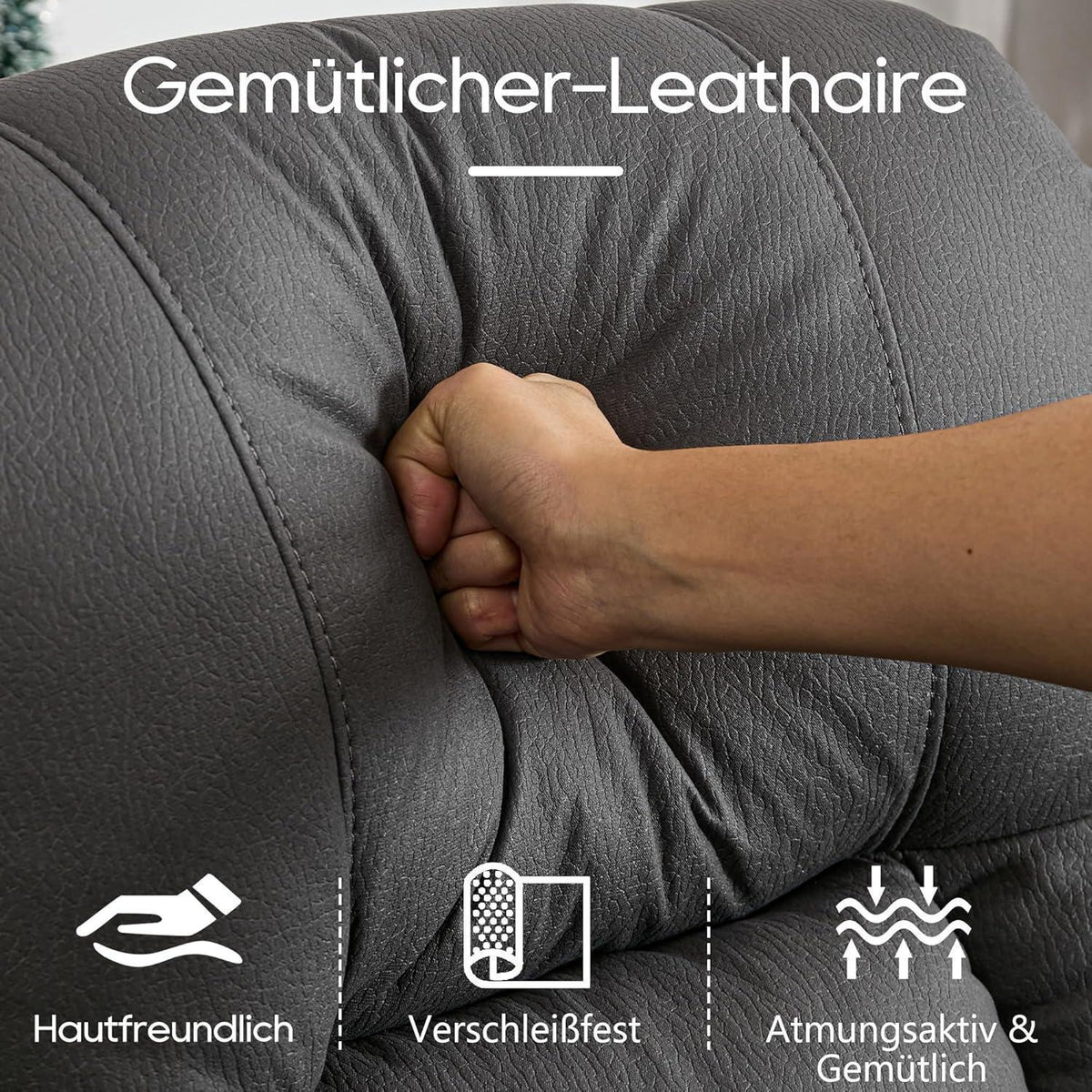2er Relaxsessel mit Liegefunktion & Konsole – Grau