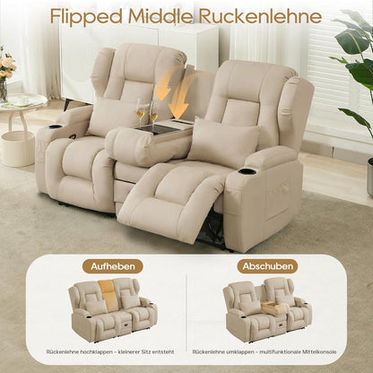 2er Relaxsessel mit Liegefunktion & Konsole – Beige