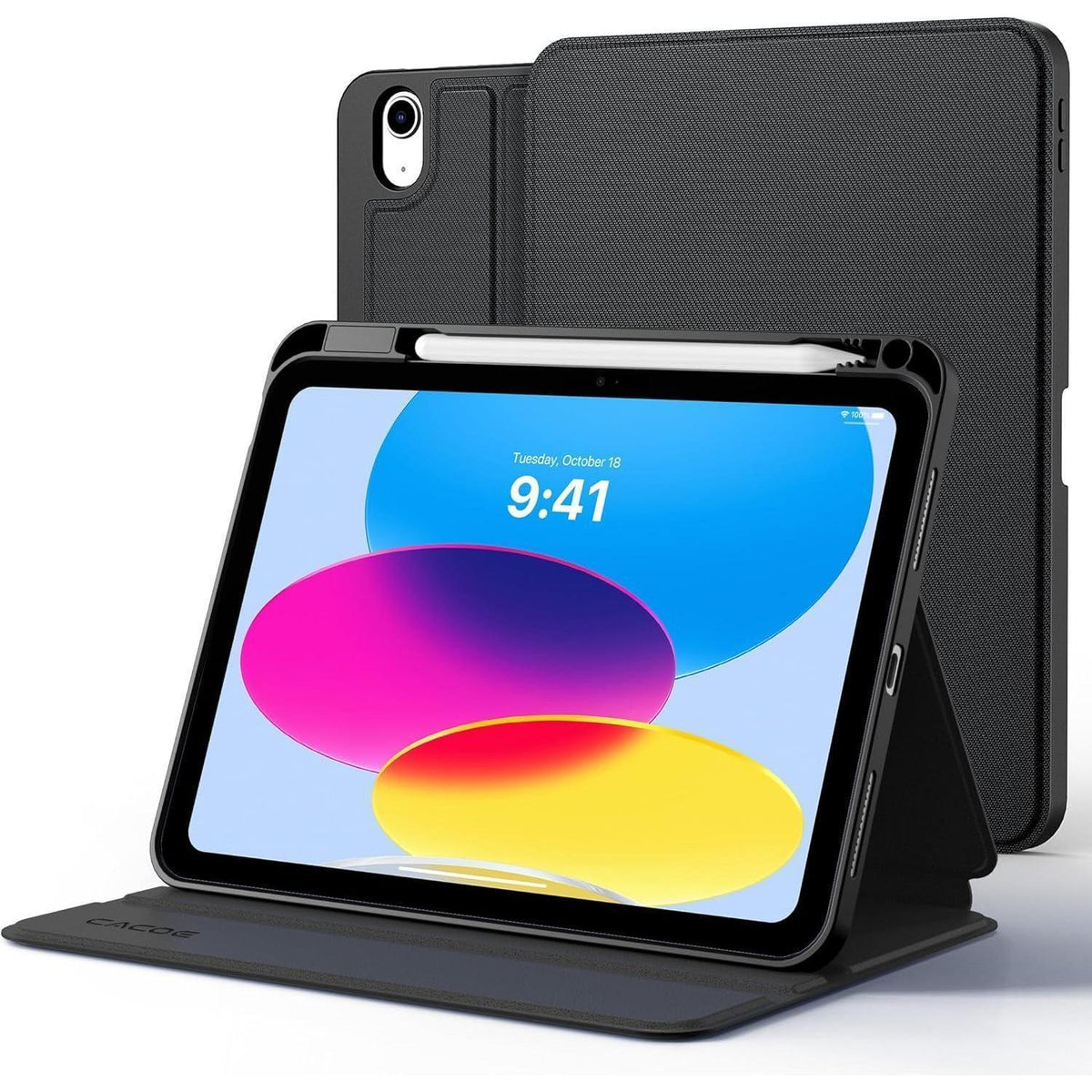 iPad Hülle mit Stifthalter, Folio Ständer, Schwarz